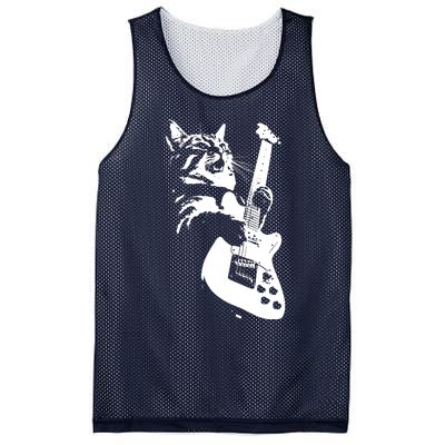 Rock Cat Playing Guitar Funny Guitar Cat Mesh Reversible Basketball Jersey Tank