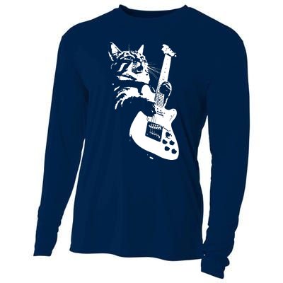 Rock Cat Playing Guitar Funny Guitar Cat Cooling Performance Long Sleeve Crew