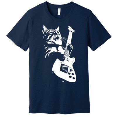 Rock Cat Playing Guitar Funny Guitar Cat Premium T-Shirt