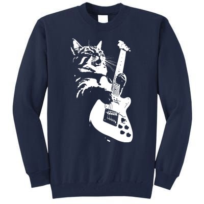 Rock Cat Playing Guitar Funny Guitar Cat Tall Sweatshirt