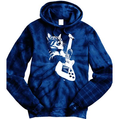 Rock Cat Playing Guitar Funny Guitar Cat Tie Dye Hoodie