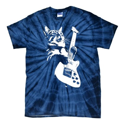 Rock Cat Playing Guitar Funny Guitar Cat Tie-Dye T-Shirt