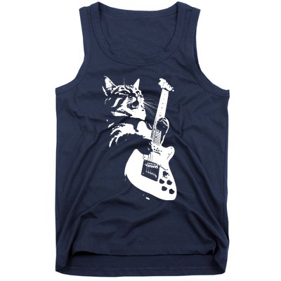 Rock Cat Playing Guitar Funny Guitar Cat Tank Top