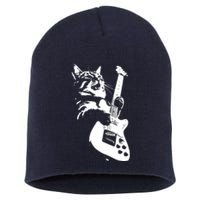 Rock Cat Playing Guitar Funny Guitar Cat Short Acrylic Beanie