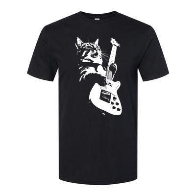 Rock Cat Playing Guitar Funny Guitar Cat Softstyle CVC T-Shirt