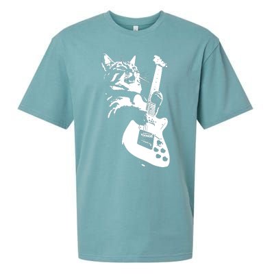 Rock Cat Playing Guitar Funny Guitar Cat Sueded Cloud Jersey T-Shirt