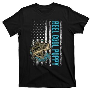 Reel Cool Poppy Fishing Fathers Day Gift American Flag T-Shirt