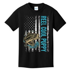 Reel Cool Poppy Fishing Fathers Day Gift American Flag Kids T-Shirt