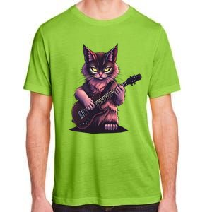 Rock Cat Playing Guitar Funny Guitar Cat Adult ChromaSoft Performance T-Shirt