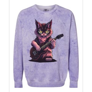 Rock Cat Playing Guitar Funny Guitar Cat Colorblast Crewneck Sweatshirt