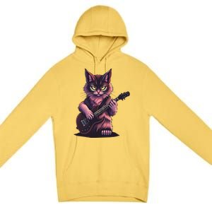 Rock Cat Playing Guitar Funny Guitar Cat Premium Pullover Hoodie