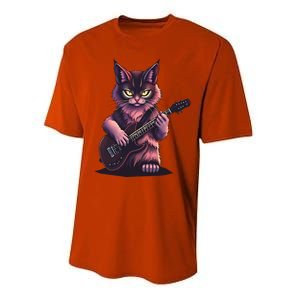 Rock Cat Playing Guitar Funny Guitar Cat Performance Sprint T-Shirt