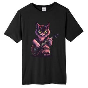 Rock Cat Playing Guitar Funny Guitar Cat Tall Fusion ChromaSoft Performance T-Shirt