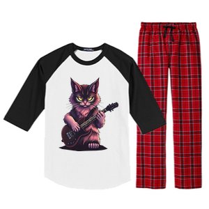 Rock Cat Playing Guitar Funny Guitar Cat Raglan Sleeve Pajama Set