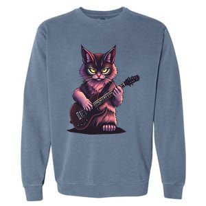 Rock Cat Playing Guitar Funny Guitar Cat Garment-Dyed Sweatshirt