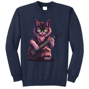 Rock Cat Playing Guitar Funny Guitar Cat Sweatshirt