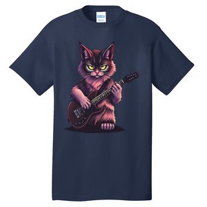 Rock Cat Playing Guitar Funny Guitar Cat Tall T-Shirt