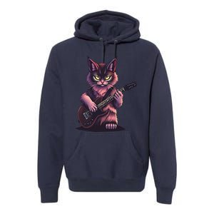 Rock Cat Playing Guitar Funny Guitar Cat Premium Hoodie