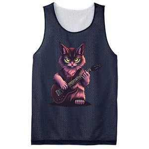 Rock Cat Playing Guitar Funny Guitar Cat Mesh Reversible Basketball Jersey Tank