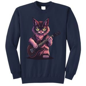 Rock Cat Playing Guitar Funny Guitar Cat Tall Sweatshirt