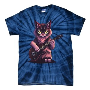 Rock Cat Playing Guitar Funny Guitar Cat Tie-Dye T-Shirt