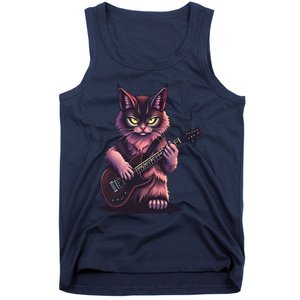 Rock Cat Playing Guitar Funny Guitar Cat Tank Top