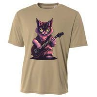 Rock Cat Playing Guitar Funny Guitar Cat Cooling Performance Crew T-Shirt