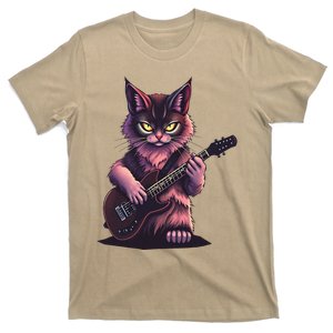 Rock Cat Playing Guitar Funny Guitar Cat T-Shirt