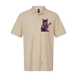 Rock Cat Playing Guitar Funny Guitar Cat Softstyle Adult Sport Polo