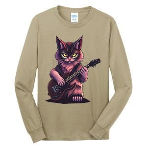 Rock Cat Playing Guitar Funny Guitar Cat Tall Long Sleeve T-Shirt