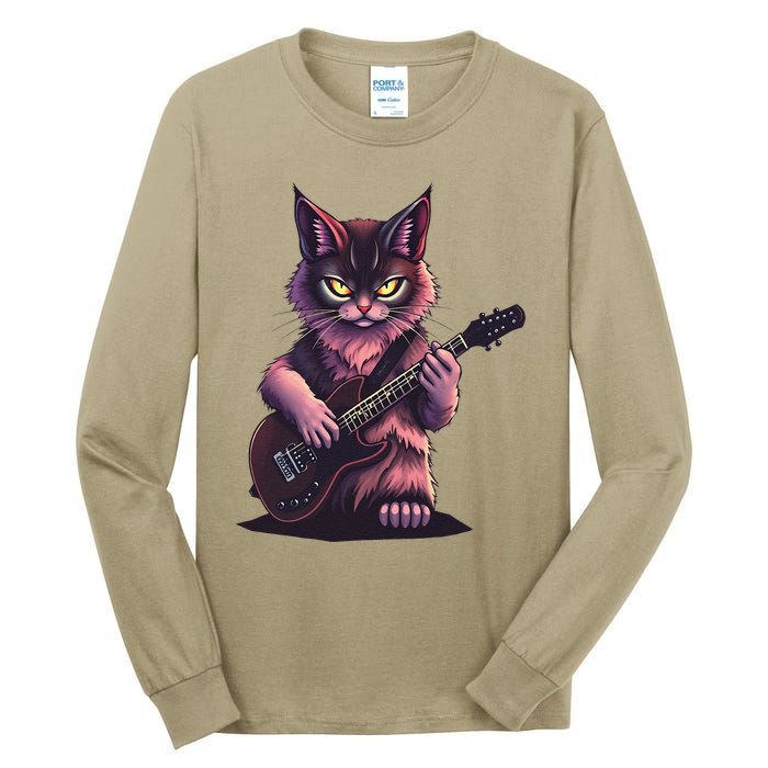 Rock Cat Playing Guitar Funny Guitar Cat Tall Long Sleeve T-Shirt