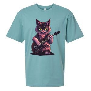 Rock Cat Playing Guitar Funny Guitar Cat Sueded Cloud Jersey T-Shirt