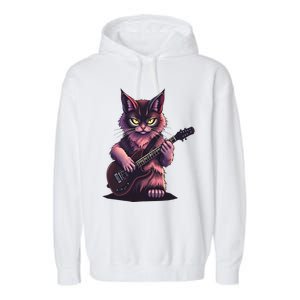 Rock Cat Playing Guitar Funny Guitar Cat Garment-Dyed Fleece Hoodie