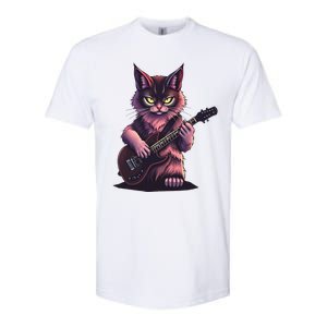 Rock Cat Playing Guitar Funny Guitar Cat Softstyle CVC T-Shirt