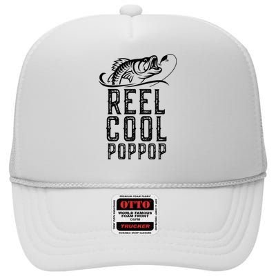 Reel Cool Pop Pop Fishing Fisherman Funny Retro PopPop High Crown Mesh Back Trucker Hat