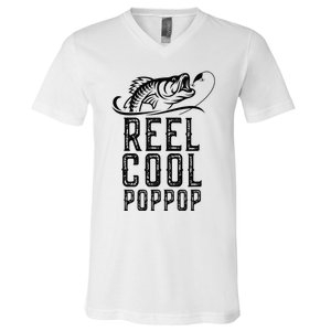 Reel Cool Pop Pop Fishing Fisherman Funny Retro PopPop V-Neck T-Shirt