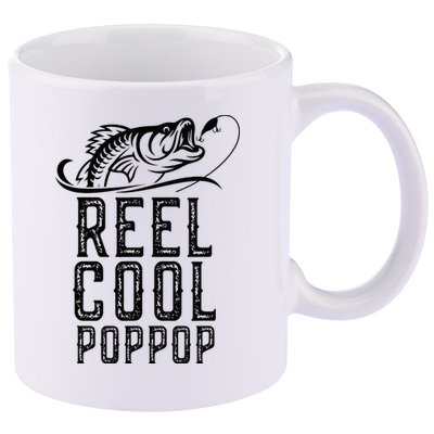 Reel Cool Pop Pop Fishing Fisherman Funny Retro PopPop 11oz C Handle Ceramic Mug