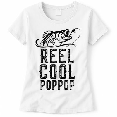 Reel Cool Pop Pop Fishing Fisherman Funny Retro PopPop Womens T-Shirt