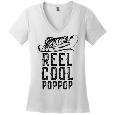 Reel Cool Pop Pop Fishing Fisherman Funny Retro PopPop Women's V-Neck T-Shirt