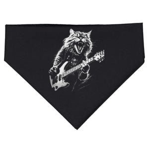 Rock Cat Playing Guitar Woman Funny Guitar Cat USA-Made Doggie Bandana