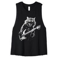 Rock Cat Playing Guitar Woman Funny Guitar Cat Women's Racerback Cropped Tank