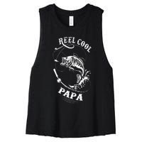 Reel Cool Papa For Fishing Nature Lovers Women's Racerback Cropped Tank