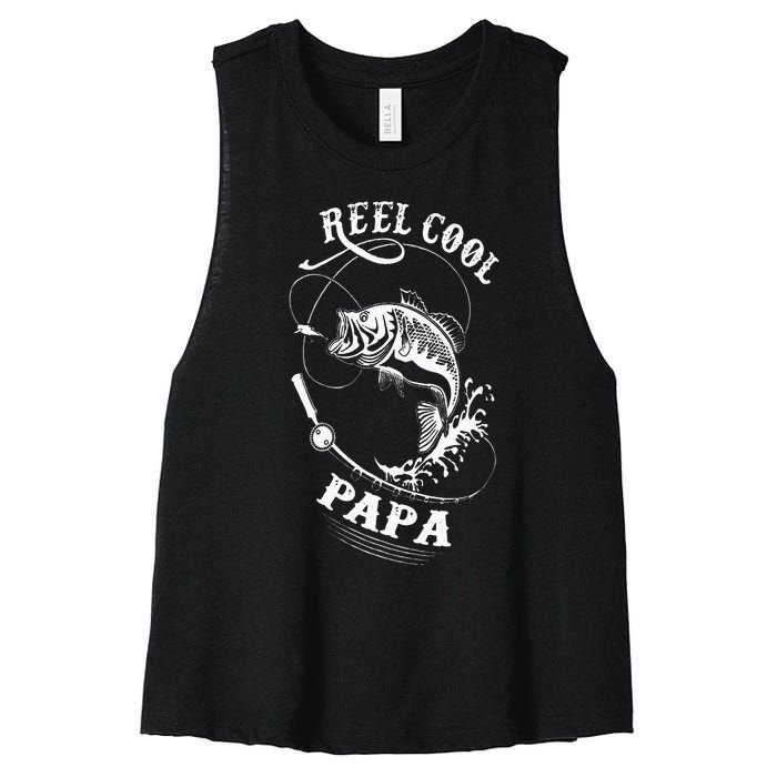 Reel Cool Papa For Fishing Nature Lovers Women's Racerback Cropped Tank