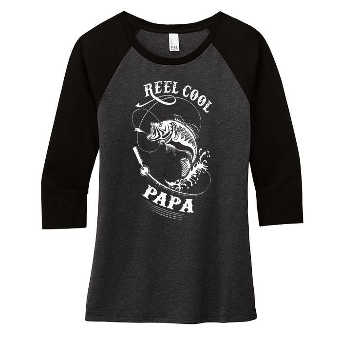 Reel Cool Papa For Fishing Nature Lovers Women's Tri-Blend 3/4-Sleeve Raglan Shirt