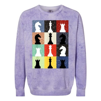 Retro Chess Player Shirt Gift Vintage Chess Pieces Colorblast Crewneck Sweatshirt