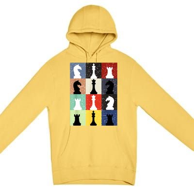 Retro Chess Player Shirt Gift Vintage Chess Pieces Premium Pullover Hoodie