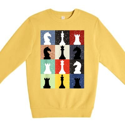 Retro Chess Player Shirt Gift Vintage Chess Pieces Premium Crewneck Sweatshirt