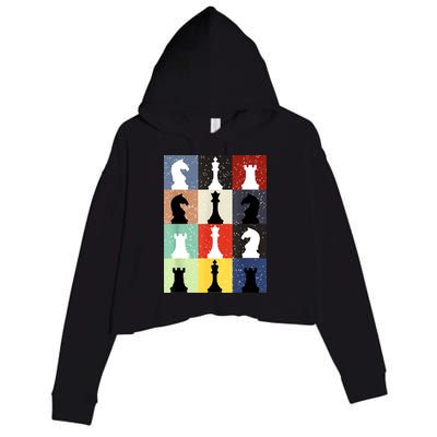 Retro Chess Player Shirt Gift Vintage Chess Pieces Crop Fleece Hoodie