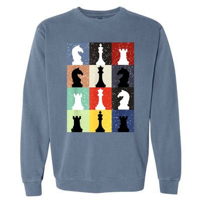 Retro Chess Player Shirt Gift Vintage Chess Pieces Garment-Dyed Sweatshirt