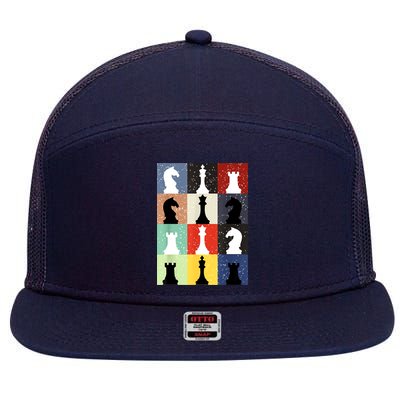 Retro Chess Player Shirt Gift Vintage Chess Pieces 7 Panel Mesh Trucker Snapback Hat